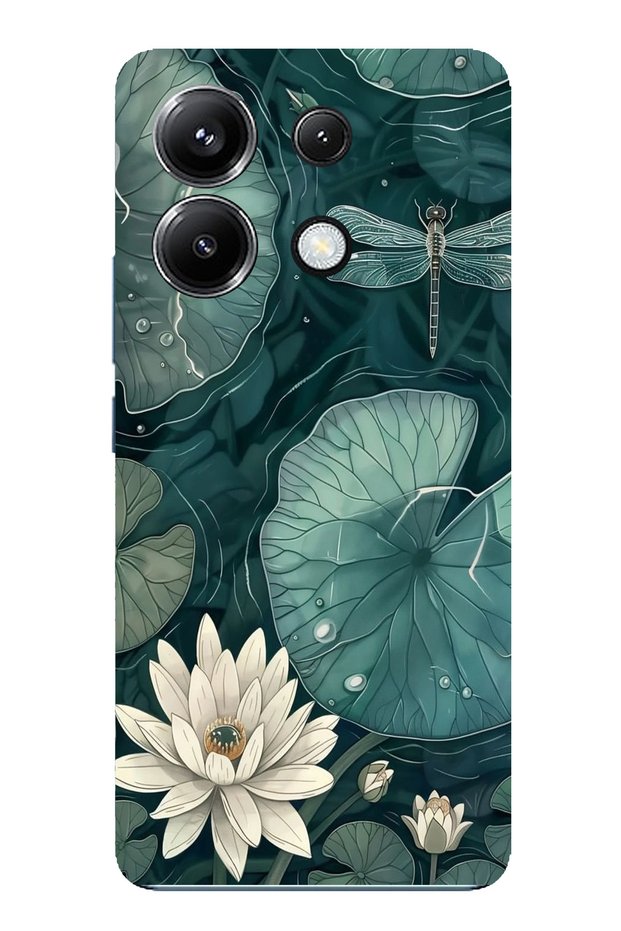 حافظة سيليكون متوافقة مع Poco X6 PRO على شكل زهرة اللوتس واليراعات مطبوع
