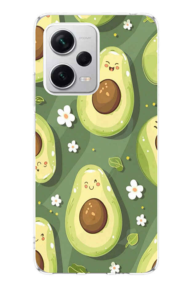 حافظة سيليكون متوافقة مع هاتف Redmi Note 12 PRO PLUS باللون الأخضر اللطيف والأفوكادو مطبوع - 1