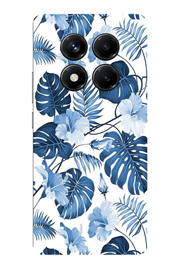 حافظة سيليكون مطبوع متوافقة مع هاتف Redmi Note 14 PRO 5G بنمط أوراق الشجر الزرقاء والزهور - 1