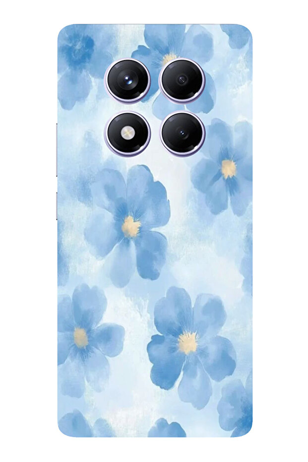 Redmi Note 14 Pro Plus Compatible Blue Flowers Printed Silicone Case - 1