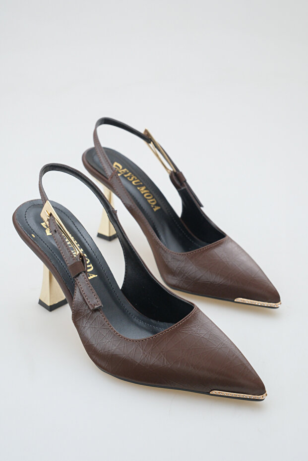 Backless custom-designed heeled elegant women's stiletto with side godet buckle
