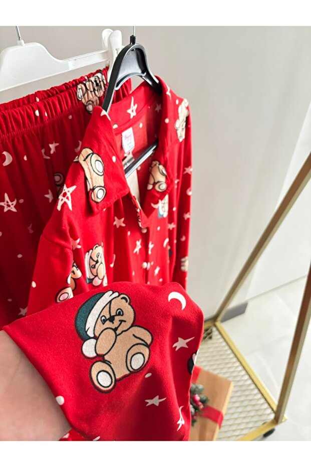 Red Velvet Front Buttoned Pajama Set - 6