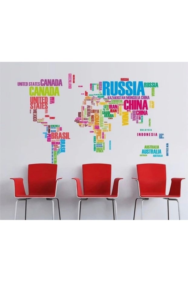 Sticker World Map XL Modern World Map Wall Sticker Self-Adhesive Puzzle Map