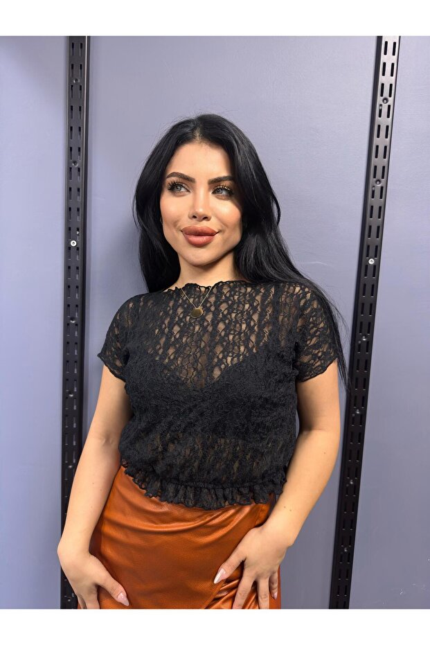 volanlı dantelli bluz - 2