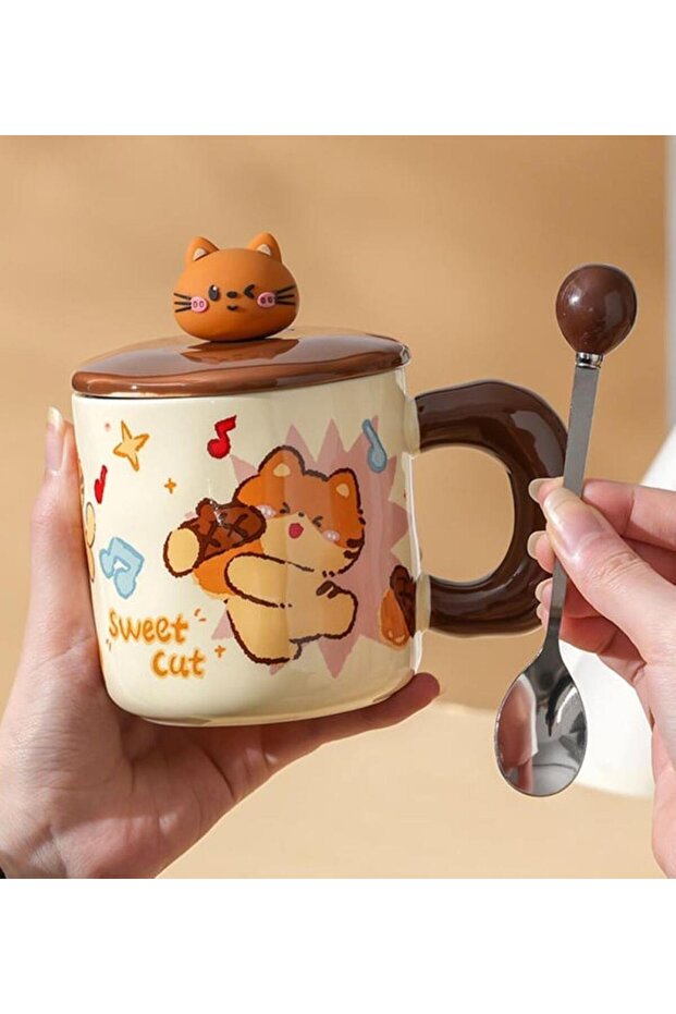 Tatlı Kedi Temalı Seramik Kupa - 3