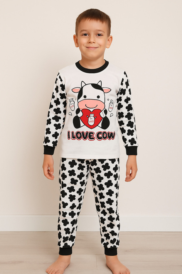 I Love Cow Printed Cotton Combed Children's Pajama Set