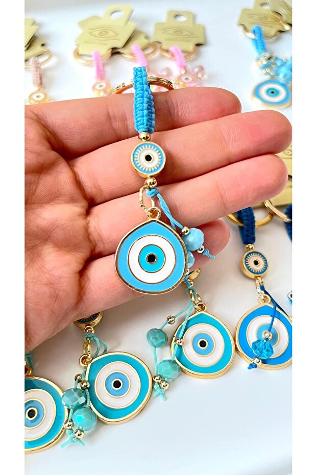 سلسلة مفاتيح على شكل عين الحسد بحبل أزرق - 6