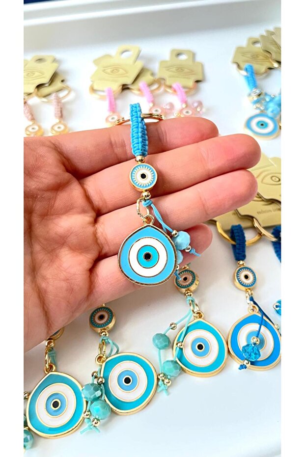 سلسلة مفاتيح على شكل عين الحسد بحبل أزرق - 7