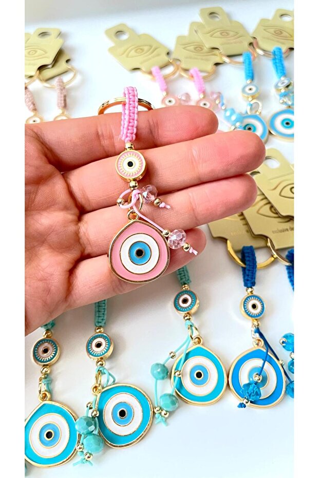 سلسلة مفاتيح على شكل عين الحسد باللون الوردي - 7