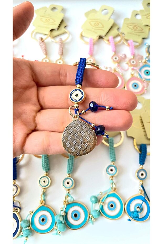 سلسلة مفاتيح على شكل عين الحسد باللون الأزرق الداكن - 3