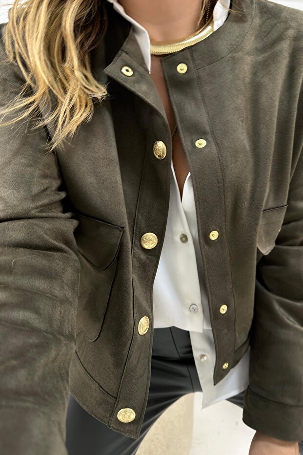 Gold Button Suede Jacket - 3