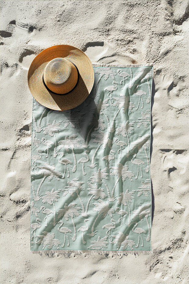 Flamingo Beach Towel Water Green