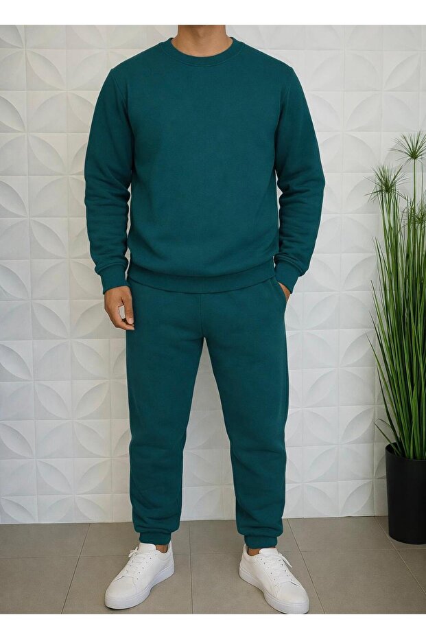 Men's Regular 3 Thread Thick Soft Textured Cycling Jacket Tracksuit Set
