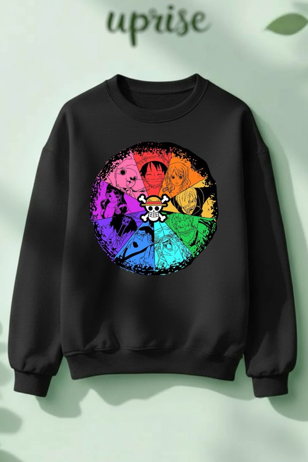 One Piece Design Printed Cotton 3 Thread Crew Neck O Oversized Sweatshirt