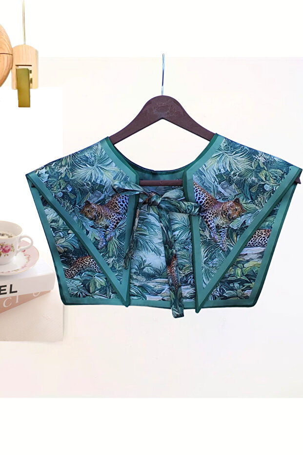 Exotic Shoulder Shawl with Leopard and Tropical Forest Pattern | Wild Majesty Handmade Premium Scarf Collar