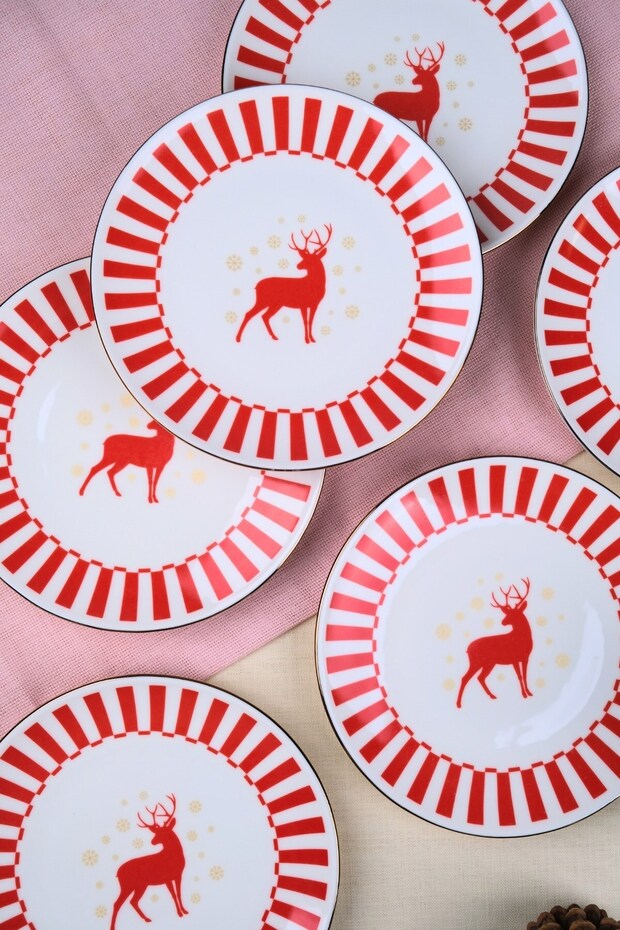 Tabak Evi Porcelain Gold Gilded Deer Cake Plate 20.50cm Set of 6