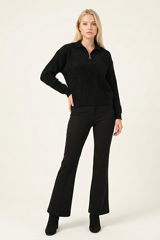 Women's Gray Soft Textured Half-Zip Crop Sweater