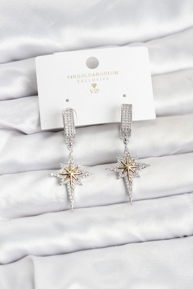 Zircon Stone Silver Color Brass North Star Model Women's Earrings - Tj-Bkp11515