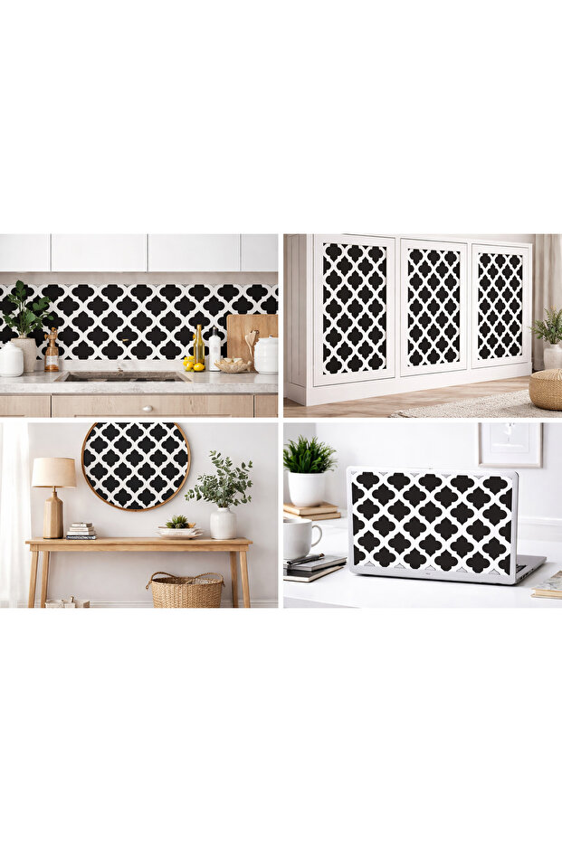 Geometric Pattern Sticker 22X30 cm – Black and White Moroccan Pattern Decorative Sticker