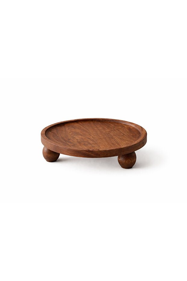 Round Pedestal Presentation Plate 25cm Diameter - Natural Wood Serving and Presentation Stand