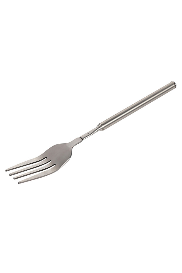 silvery BBQ Fork BBQ Telescopic Extendable Dinner Fruit Dessert Handle Fork Stainless Steel Cutlery