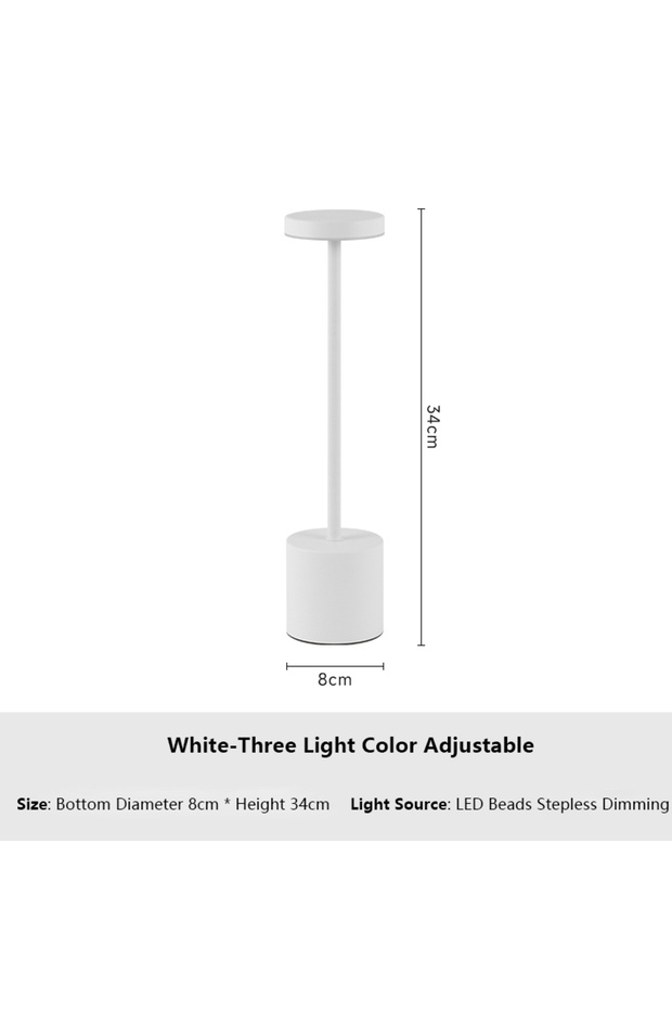 مصباح طاولة LED أبيض بسيط يعمل باللمس، قابل لإعادة الشحن، بثلاثة ألوان، قابل للتعديل، مناسب للاستخدام بجانب السرير