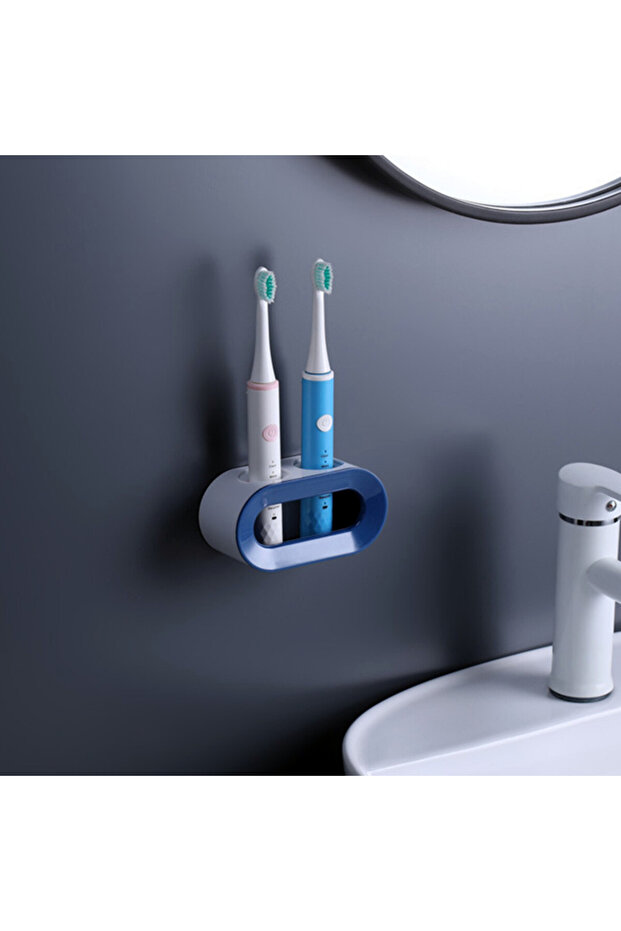 DEEP BLUE Electric Toothbrush Holder Double Hole Self-adhesive Stand Rack Wall-Mounted Holder Storag