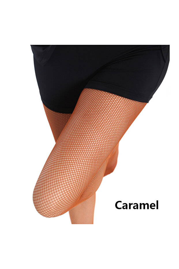 One Size Caramel Latin tights Small Mesh Pantyhose Caramel Cotton Crotch Modern Dance Socks Wear-res