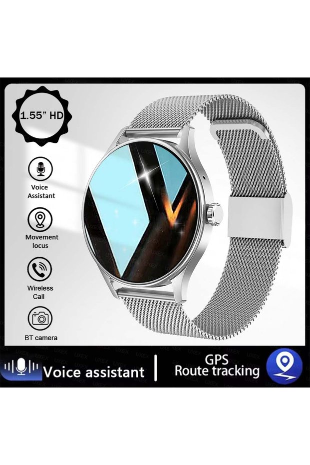 Silver steel belt Fashion Smart Watch Plus 1.55 HD For Men And Women App Control BT Call Health Trac