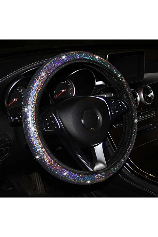 Silver Car Universal 37/38cm Steering Wheel Cover Elastic Handle Cover Colorful Bronzing Diamond Bli