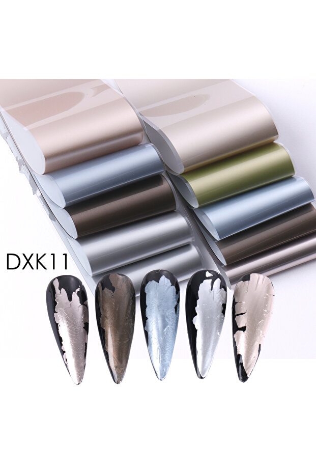 DXK11 Pack 10pcs Matte Metallic Nail Foils Gold Silver Metallic Mirror Starry Paper Gel Polishing Tr