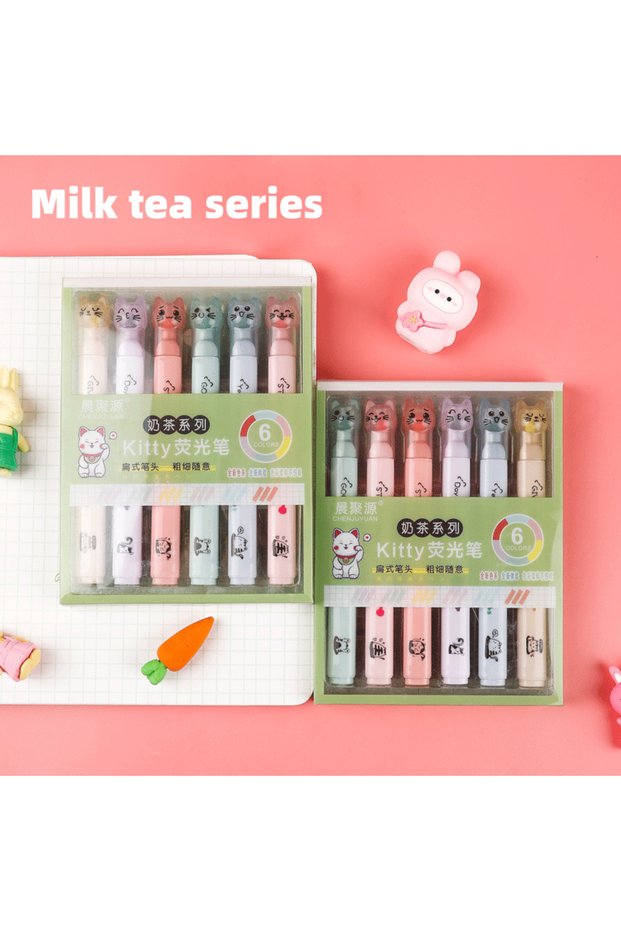 Milk tea series 6 pcs/pack Kawaii Cat Claw Pastel Color Highlighters Drawing Art Markers Fluorescent