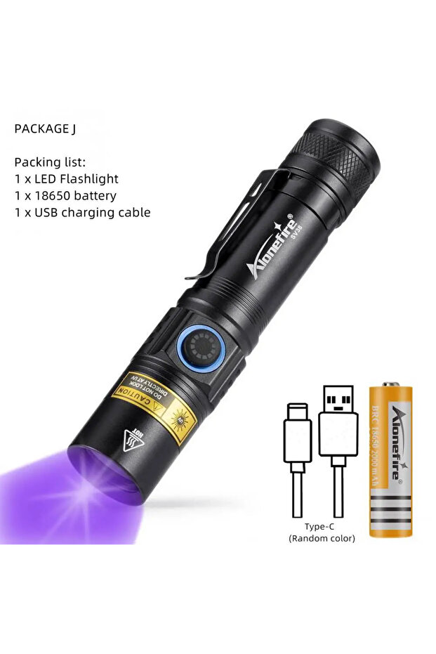 18650 black UV light 365nm 5w Ultraviolet Black Light Type-C Usb Rechargeable UV Flashlight Leakage