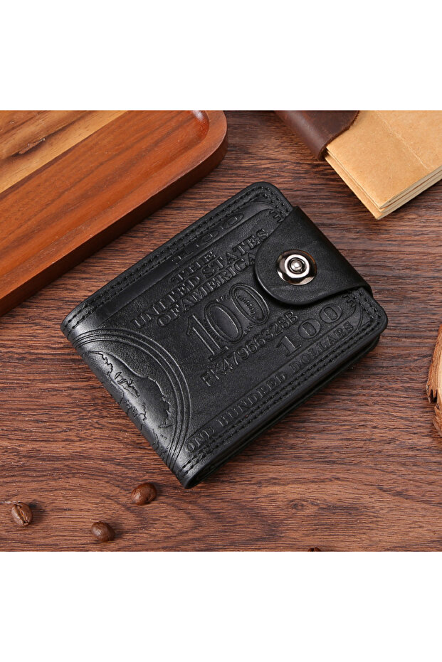 black Men's Wallets with 100 US Dollar Pattern Hasp Male Leather Wallet with Zipper Card Holder Coin