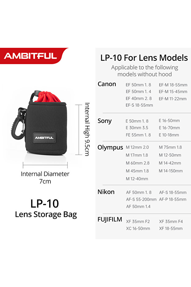 LP-10 NEW AMBITFUL Camera Lens Bag Drawstring Bag with S M L XL Size for Canon Nikon DSLR Camera L.