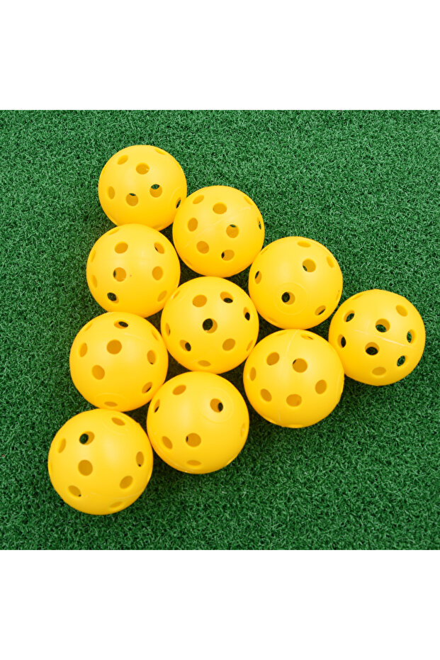 Yellow 10Pcs 41mm Golf Training Balls Plastic Airflow Hollow with Hole Golf Balls Outdoor Golf Pract