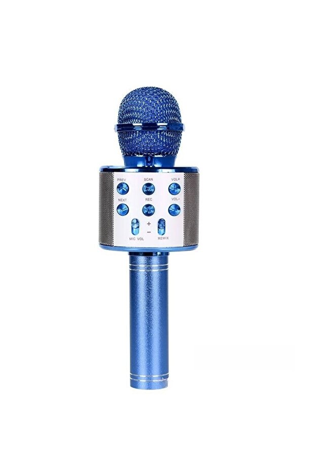 Blue Wireless Bluetooth Karaoke Microphone , Karaoke Mic Speaker With Adjustable Remix FM R