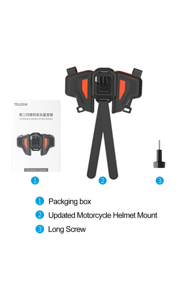 Orange TELESIN Motorcycle Helmet Mount Strap Flodable Front Chin Mount for GoPro 13 12 11 10 9 8 DJI