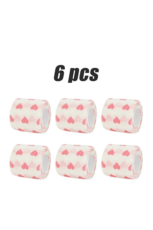 2.5cmX4.8m 6Pcs White love 1/6/10 Pcs White love heart Printed Self Adhesive Elastic Bandage 4.8m