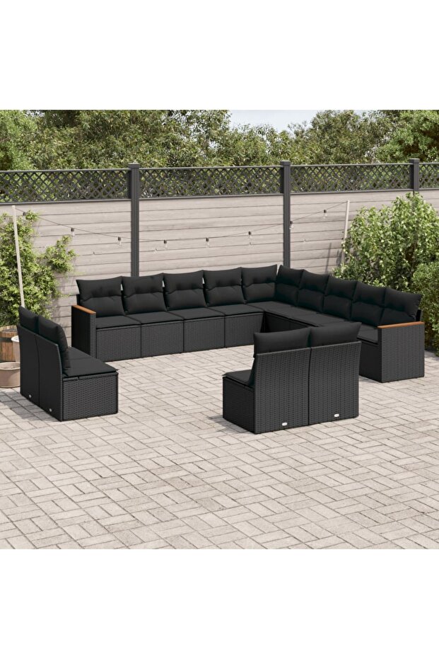 13 Piece Garden Sofa Set with Cushions Black Poly Rattan