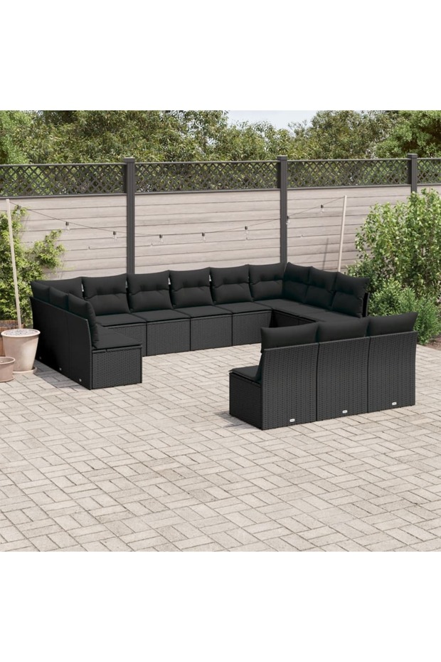 13 Piece Garden Sofa Set with Cushions Black Poly Rattan