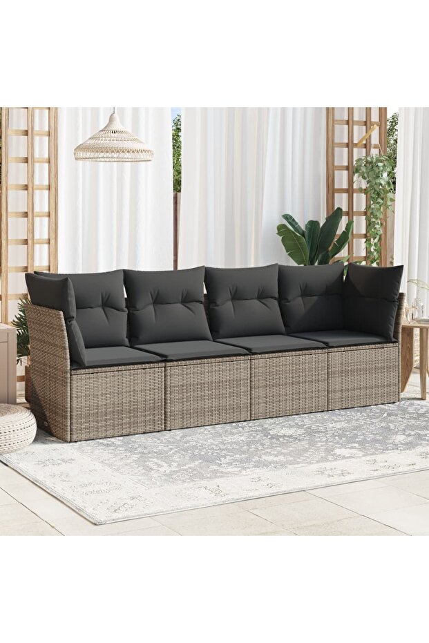 4 Piece Garden Sofa Set with Cushions Grey Poly Rattan