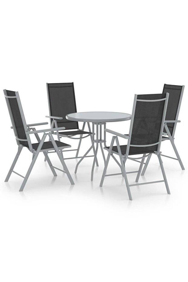 5 Piece Garden Dining Set Aluminium and Textilene Silver