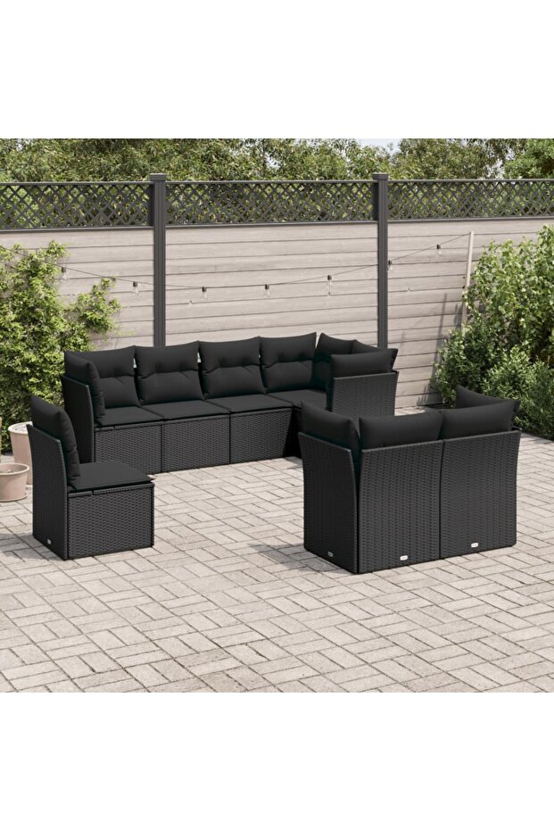 Garden Sofa Set | Black | PE Rattan, Powder-Coated Steel | Medium