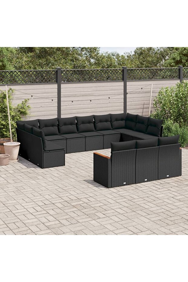 13 Piece Garden Sofa Set with Cushions Black Poly Rattan