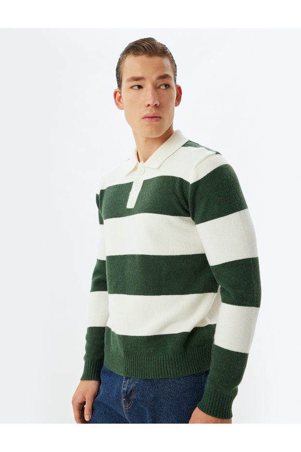 Knitwear Sweater Polo Neck Button Detail