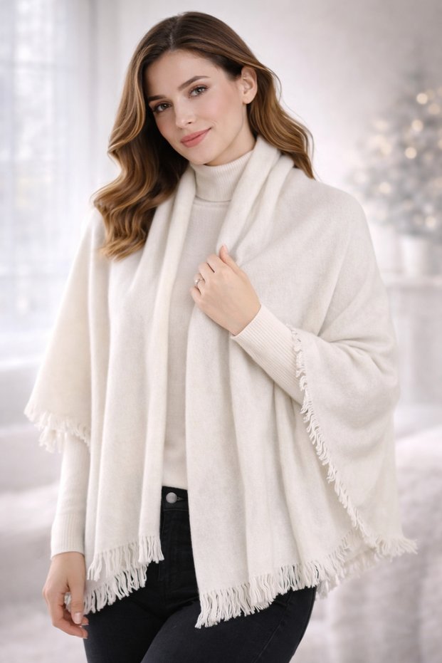Women's Ecru Winter Shawl | Soft Textured, Flowy, Stylish Shawl for Shoulder and Neck Wear