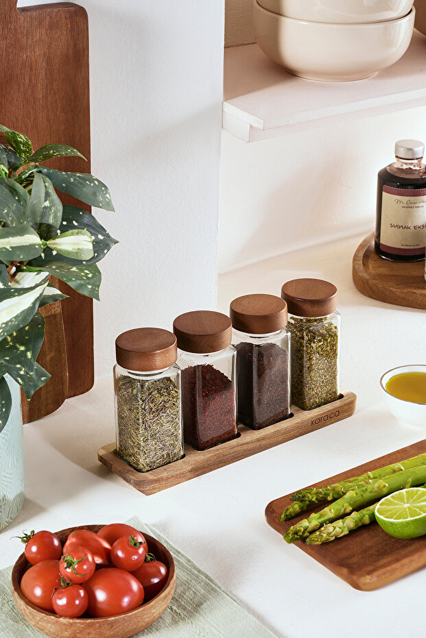 Lago 4-Piece Spice Set with Wooden Stand