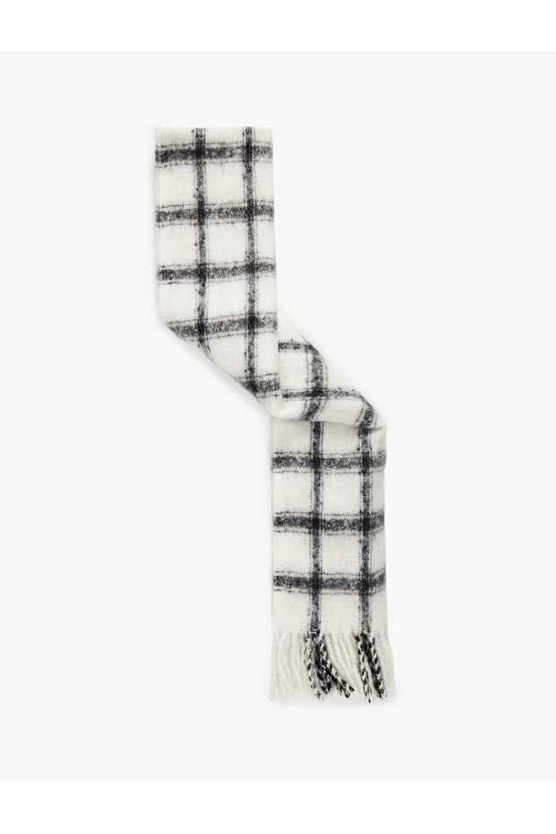 Plaid Patterned Soft Textured Tasseled Long Scarf