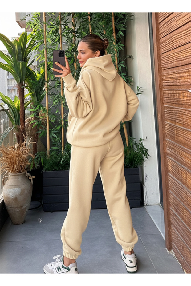 Women's 3 Thread Premium Tracksuit Set O Oversized K Hooded – Comfortable Fit for Winter